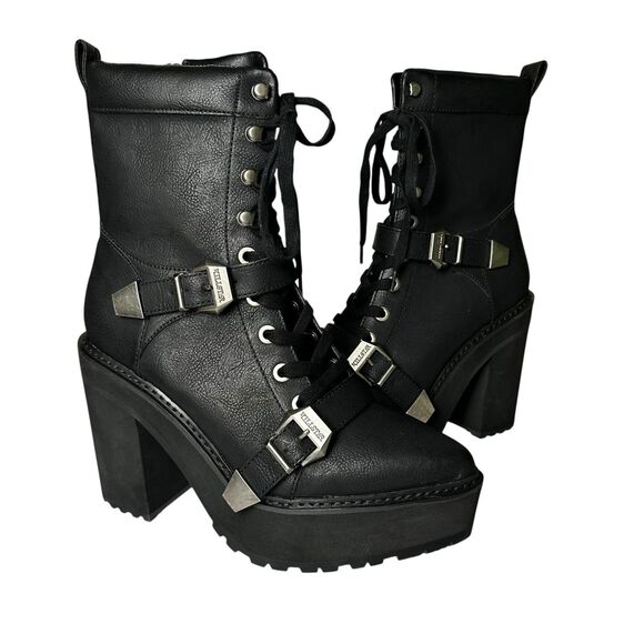 Killstar Black Platform Lace-Up Boots Women’s 9 Goth Punk Chunky Heel Buckle - Picture 1 of 9